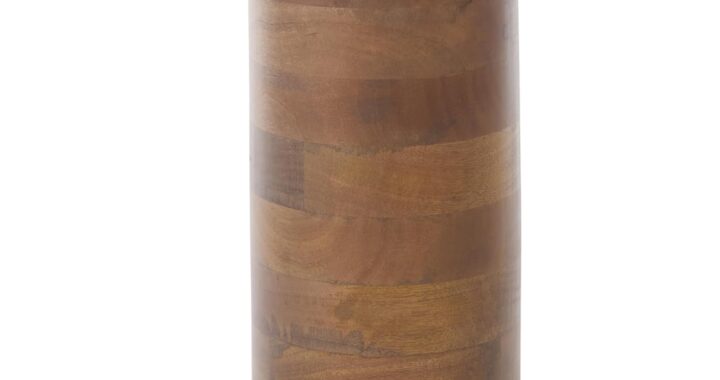 SAFAVIEH Home Collection – Mono Small Side Table, Off-White Marble Top with Walnut Brown Cylinder Base, Fully Assembled (ACC2908A)