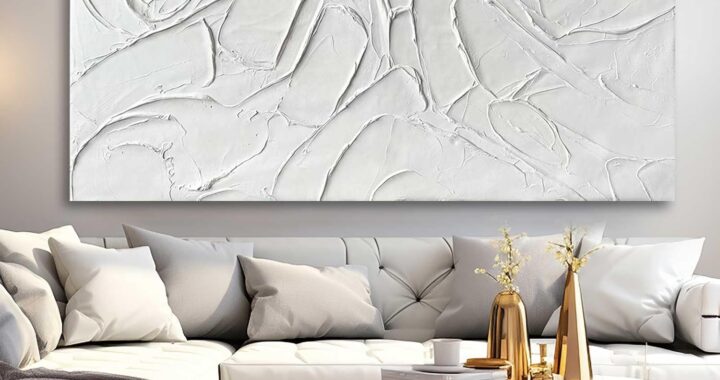 XIANSHOU Oil Painting Art Wall Decor Pictures for Living Room Big Wall Artwork White Painting 29″x 58″ Modern Abstract Wall Decor Bedroom Office Ready to Hang