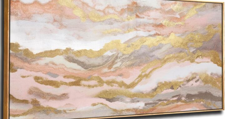 YJYart Canvas Wall Art Gold Living Room Decor Pink Canvas Art Room Decor for Teen Girls Home Decor Abstract Paintings for Bedroom Office Kitchen 24″x 48″