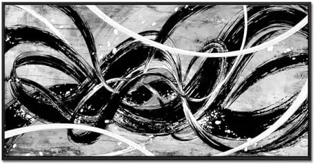 Kalormore Black and White Framed Wall Art Large Size Abstract Painting Print Canvas Artwork for Living Room (Black, L:56″ W:28, Framed)