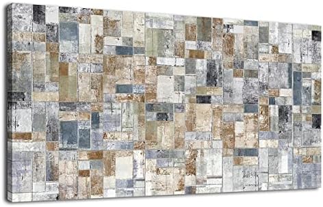 yearainn Large Abstract Canvas Wall Art for Living Room Wall Decor Geometric Patterns Prints Artwork Brown Grey Indigo Rectangle Canvas Pictures Home Office Wall Decorations Ready to Hang 24″ X 48″